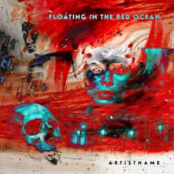 Floating In The Red Ocean premade rock album cover art design - for Alternative Rock, Indie Rock Music - style Collage, Surrealist - in Red, Blue Color