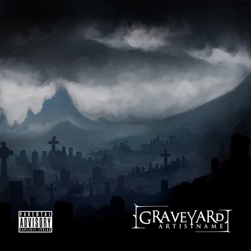 Graveyard premade black metal cover art design - for Doom Metal, Black Metal Music - style Dark Fantasy, Gothic Art - in Black, Grey Color