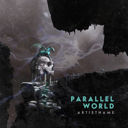 parallel world premade heavy metal album cover art design - for Death Metal, Black Metal Music - style Dark Fantasy, Conceptual Art - in Green, Blue Color