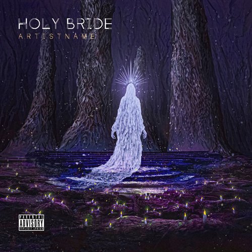 Holy Bride premade metalcore album cover art design - for Ambient, Dark Ambient Music - style Conceptual Art, Dark Fantasy - in Blue, Purple Color