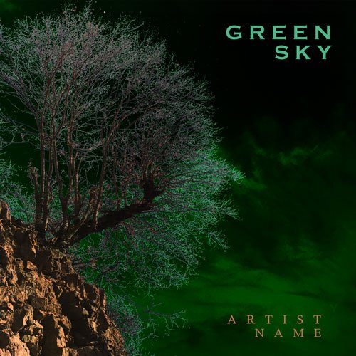 Green Sky premade rock album cover art design - for Ambient, Dark Ambient Music - style Photographic, Conceptual Art - in Green, Black Color