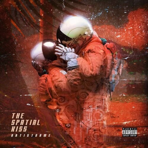 The Spatial Kiss premade love album cover art design - for Alternative Rock, Ambient Music - style Collage, Conceptual Art - in Red, Orange Color
