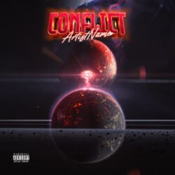 Cinematic Album Cover - for Electronic, Industrial Music - style Cinematic Style, Sci-Fi Style - in Red, Black Color