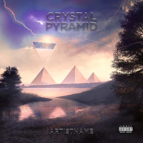 Pyramid Album Cover - for Ambient, Electronic Music - style Cinematic Style, Conceptual Art - in Purple, Blue Color