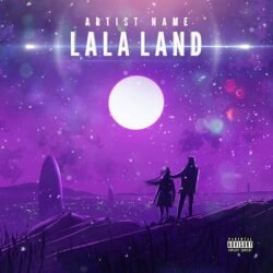 Lala Land Album Cover - for Synth-Pop, Electronic Music - style Cinematic Style, Illustrated - in Blue, Purple Color