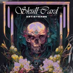 Skull music cover art - for Dark Ambient, Dark Pop Music - style Art Deco, Dark Fantasy - in Purple, Yellow Color