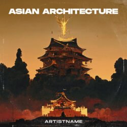 Asian Album Cover Art - for Ambient, Dark Ambient Music - style Cinematic Style, Dark Fantasy - in Red, Orange Color