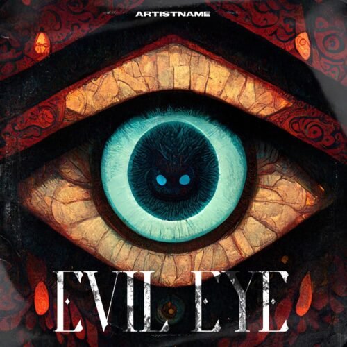 evil eye album cover - for Alternative Metal, Dark Ambient Music - style Dark Fantasy, Illustrated - in Red, Yellow Color