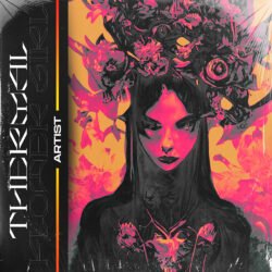 Indie Album Cover Art - for Dark Pop, Synth-Pop Music - style Illustrated, Dark Fantasy - in Red, Yellow Color