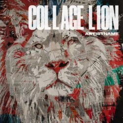 lion album cover - for Alternative Rock, Indie Rock Music - style Collage, Modern Art - in Red, Brown Color
