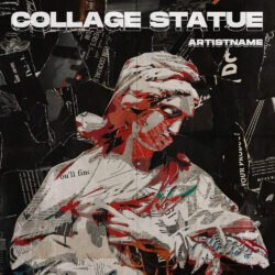 statue premade album cover art - for Alternative Rock, Post-Punk Music - style Collage, Modern Art - in Red, Black Color