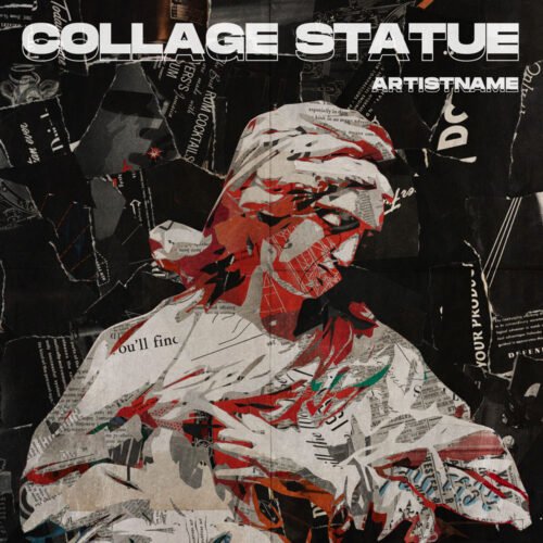 statue premade album cover art - for Alternative Rock, Post-Punk Music - style Collage, Modern Art - in Red, Black Color