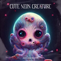 Cute Neon Creature Premade Album Cover Art - for Hyperpop, Synth-Pop Music - style Surrealist, Sci-Fi Style - in Blue, Pink Color