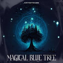 Psytrance Album Cover Art - for Ambient, Dark Ambient Music - style Dark Fantasy, Illustrated - in Blue, Black Color