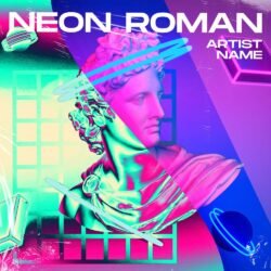 neon roman album cover art - for Synth-Pop, Dark Synth Music - style Retrowave, Synthwave Style - in Pink, Purple Color