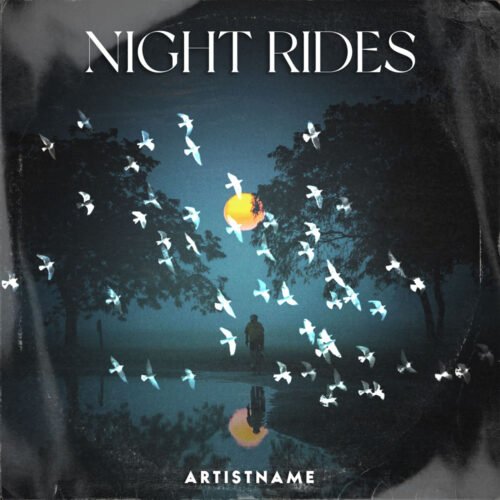Soft rock album cover art - for Ambient, Chillwave Music - style Collage, Cinematic Style - in Blue, Yellow Color