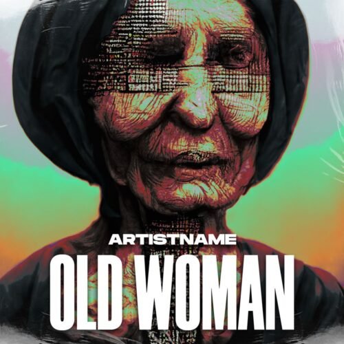 Old woman album cover art - for Electronic, Ambient Music - style Glitch Art, Surrealist - in Green, Blue Color