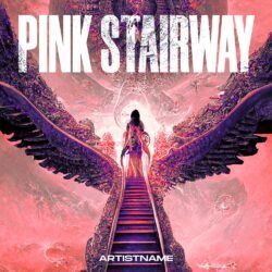 pink stairway album cover art - for Dream Pop, Darkwave Music - style Surrealist, Dark Fantasy - in Pink, Red Color