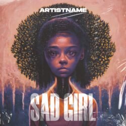 Sad girl premade album cover art - for Dark Pop, Dream Pop Music - style Expressionism, Illustrated - in Red, Purple Color