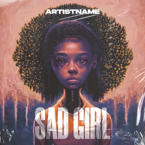 Sad girl premade album cover art - for Dark Pop, Dream Pop Music - style Expressionism, Illustrated - in Red, Purple Color