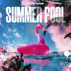 Summer pool album cover art - for Chillout, Dance-Pop Music - style Collage, Photographic - in Blue, Pink Color