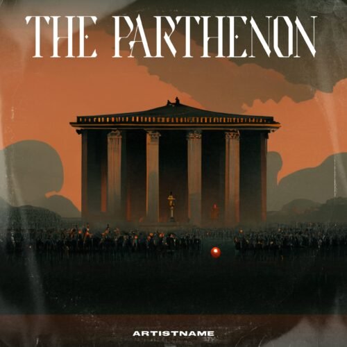 parthenon album cover art - for Ambient, Classical Music - style Conceptual Art, Dark Fantasy - in Orange, Brown Color