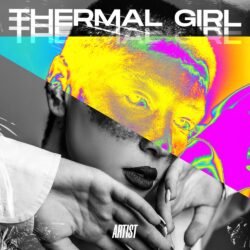 thermal album cover art - for Hyperpop, Electronic Music - style Glitch Art, Acid Graphics - in Blue, Pink Color