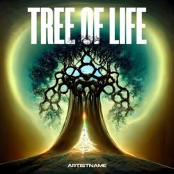 Tree of life album cover art - for Ambient, Chillout Music - style Surrealist, Cinematic Style - in Green, Blue Color
