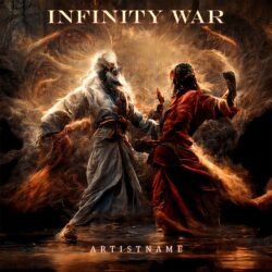 Infinity War Soundtrack Album Art - for Alternative Metal, Dark Ambient Music - style Action Painting, Cinematic Style - in Red, Orange Color