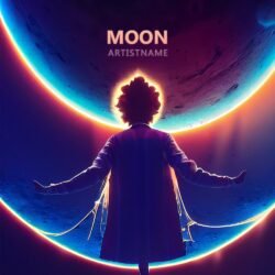 Rainbow moon album cover art - for Electronic, Ambient Music - style Cinematic Style, Sci-Fi Style - in Blue, Purple Color