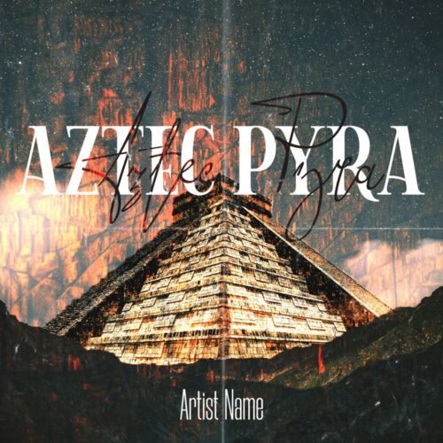 Aztec Pyra Album Cover Art - for Ambient, Dark Ambient Music - style Collage, Conceptual Art - in Red, Orange Color