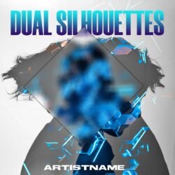 Dual Silhouettes Album Cover Art - for Alternative Rock, Dark Electro Music - style Cyberpunk, Double Exposure - in Blue, Purple Color