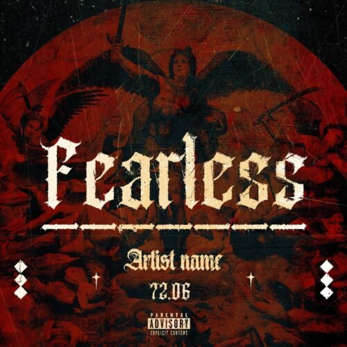 Angel album cover art - for Black Metal, Dark Ambient Music - style Baroque, Dark Fantasy - in Red, Black Color