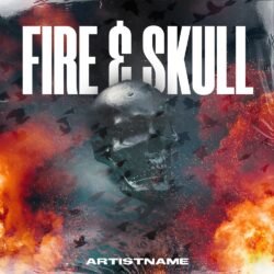 Fire and Skull Album Cover Art - for Alternative Metal, Death Metal Music - style Cinematic Style, Dark Fantasy - in Red, Orange Color