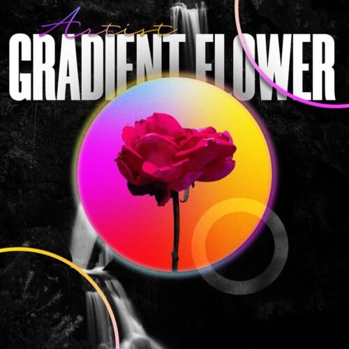 Gradient Flower Album Cover Art - for Indie Pop, Alternative Rock Music - style Collage, Pop Art - in Pink, Yellow Color
