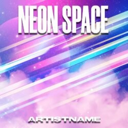 Neon Space Album Cover Art - for Ambient, Chillwave Music - style Cyberpunk, Futuristic Style - in Blue, Pink Color