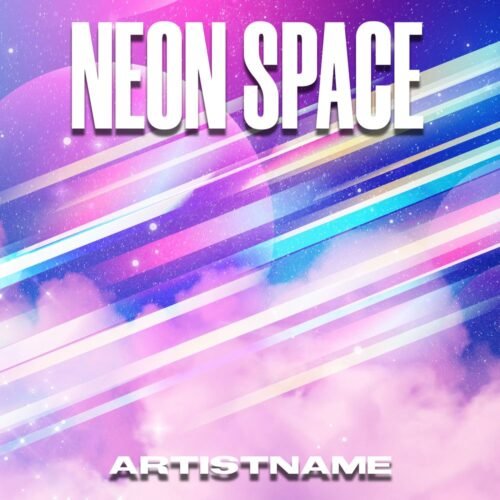 Neon Space Album Cover Art - for Ambient, Chillwave Music - style Cyberpunk, Futuristic Style - in Blue, Pink Color