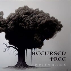 Accursed Tree Album Cover Art - for Black Metal, Dark Ambient Music - style Dark Fantasy, Dark Surrealism - in Black, Grey Color