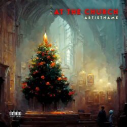 Christmas Tree Album Cover Art - for Ambient, Classical Music - style Impressionism, Oil Painting - in Red, Yellow Color