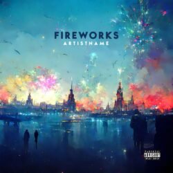 Fireworks Album Cover Art - for Synth-Pop, Dream Pop Music - style Impressionism, Expressionism - in Blue, Yellow Color