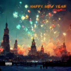 Happy New Year Album Cover Art - for Electronic, Pop Music - style Impressionism, Cinematic Style - in Red, Yellow Color