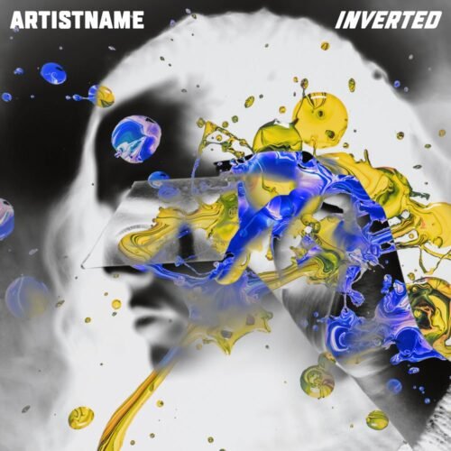 Inverted Album Cover Art - for Alternative Rock, Electronic Music - style Abstract, Collage - in Blue, Yellow Color