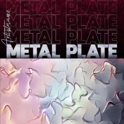 Metal Plate Album Cover Art - for Alternative Metal, Breakcore Music - style Acid Graphics, Brutalism - in Red, Purple Color