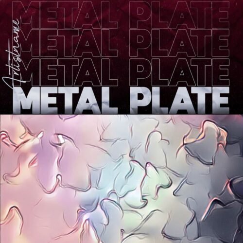 Metal Plate Album Cover Art - for Alternative Metal, Breakcore Music - style Acid Graphics, Brutalism - in Red, Purple Color