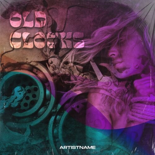 Old Clocks Album Cover Art - for Alternative Rock, Indie Rock Music - style Collage, Double Exposure - in Purple, Pink Color