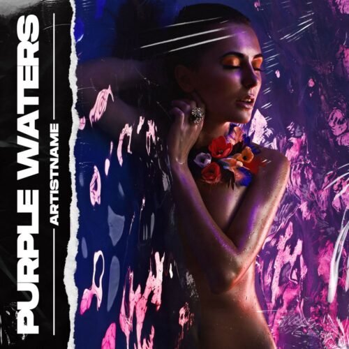 Purple Waters Album Cover Art - for Ambient, Chillout Music - style Collage, Conceptual Art - in Blue, Purple Color