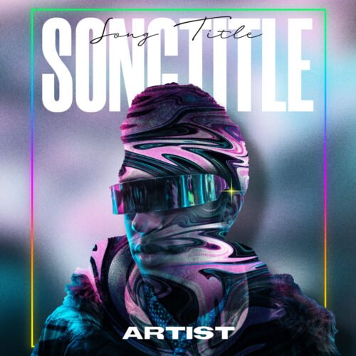 Glitchman premade album cover art - for Electronic, Synth-Pop Music - style Cyberpunk, Glitch Art - in Blue, Pink Color