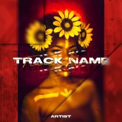 Sunflowers premade album cover art - for Afrobeats, Neo-Soul Music - style Afrofuturism, Collage - in Red, Orange Color