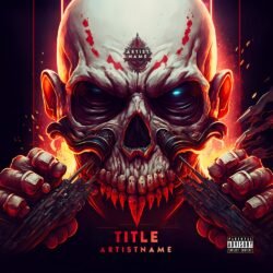 Death Punch premade album cover art - for Death Metal, Heavy Metal Music - style Illustrated, Cinematic Style - in Red, Yellow Color