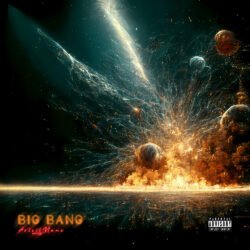 Big bang premade album cover art - for Ambient, Electronic Music - style Cinematic Style, Conceptual Art - in Blue, Orange Color